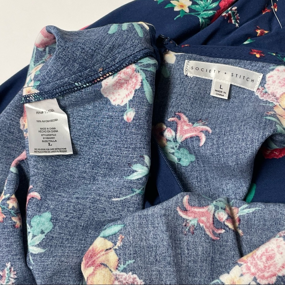 Society + Stitch Summer Dress Sz Large Blue Floral - Picture 14 of 15